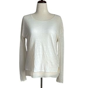 Vince Women’s Linen Silk Long Sleeve Tee Ivory – Layered Hem Size S